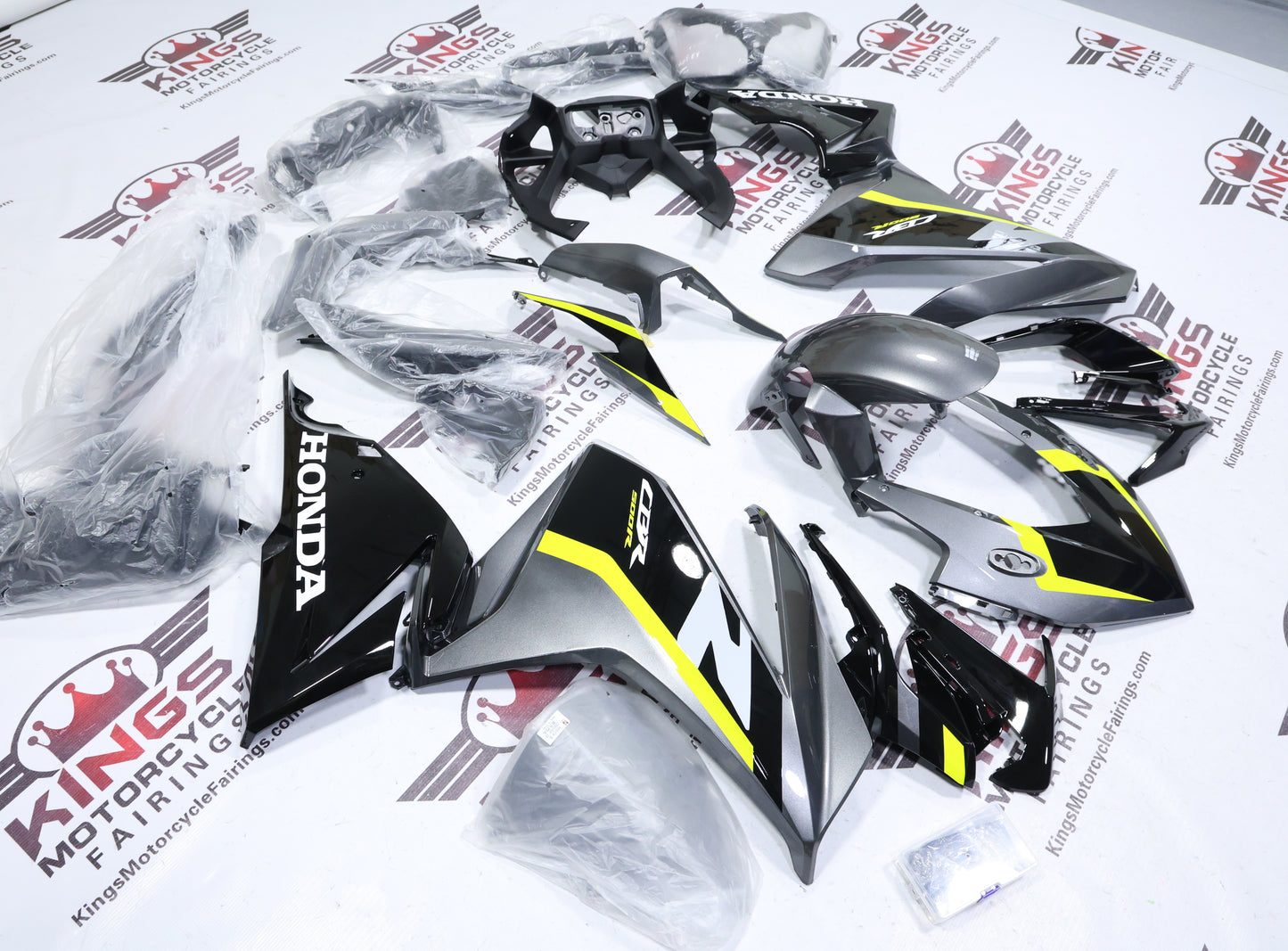 Fairings for Honda CBR500R (2022-2023) Gray, Black, Yellow, White from KingsMotorcycleFairings.com