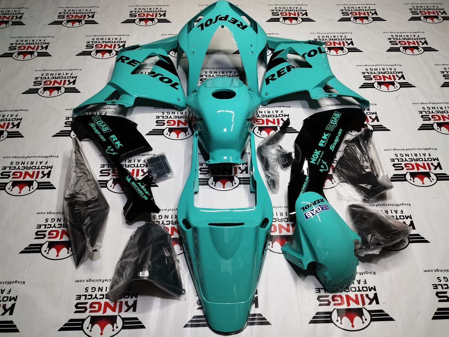 Fairings for Honda CBR600RR (2003-2004) Blue Turquoise, Black Repsol at KingsMotorcycleFairings.com