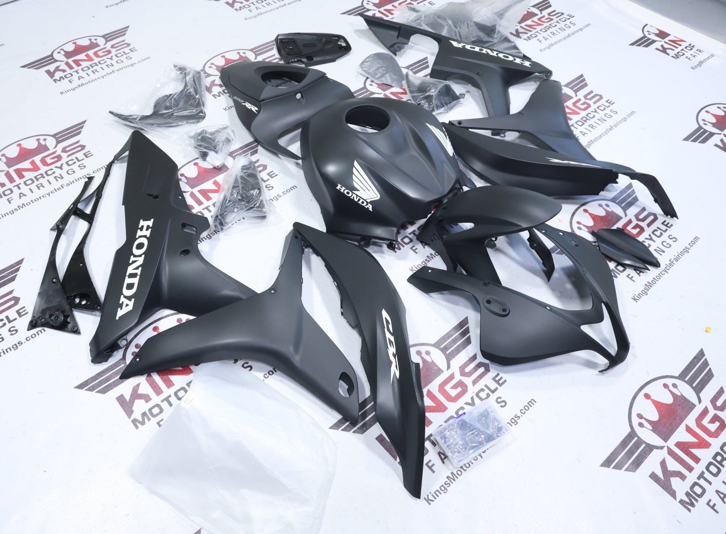 Fairings for Honda CBR600RR (2007-2008) Matte Black, White at KingsMotorcycleFairings.comJPG