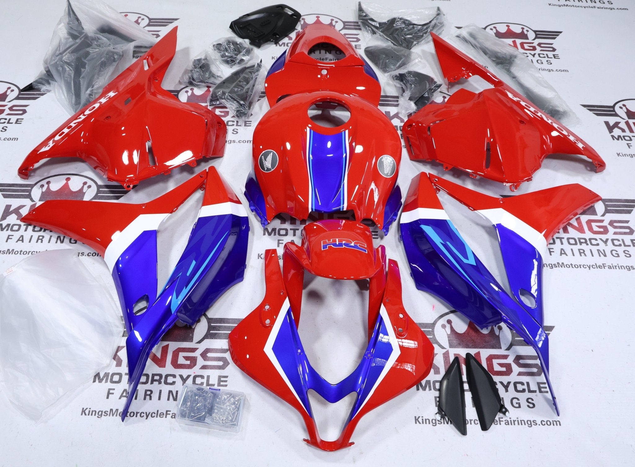Fairings for Honda CBR600RR (2009-2012) Red, Blue, White Stripe HRC at KingsMotorcycleFairings.com