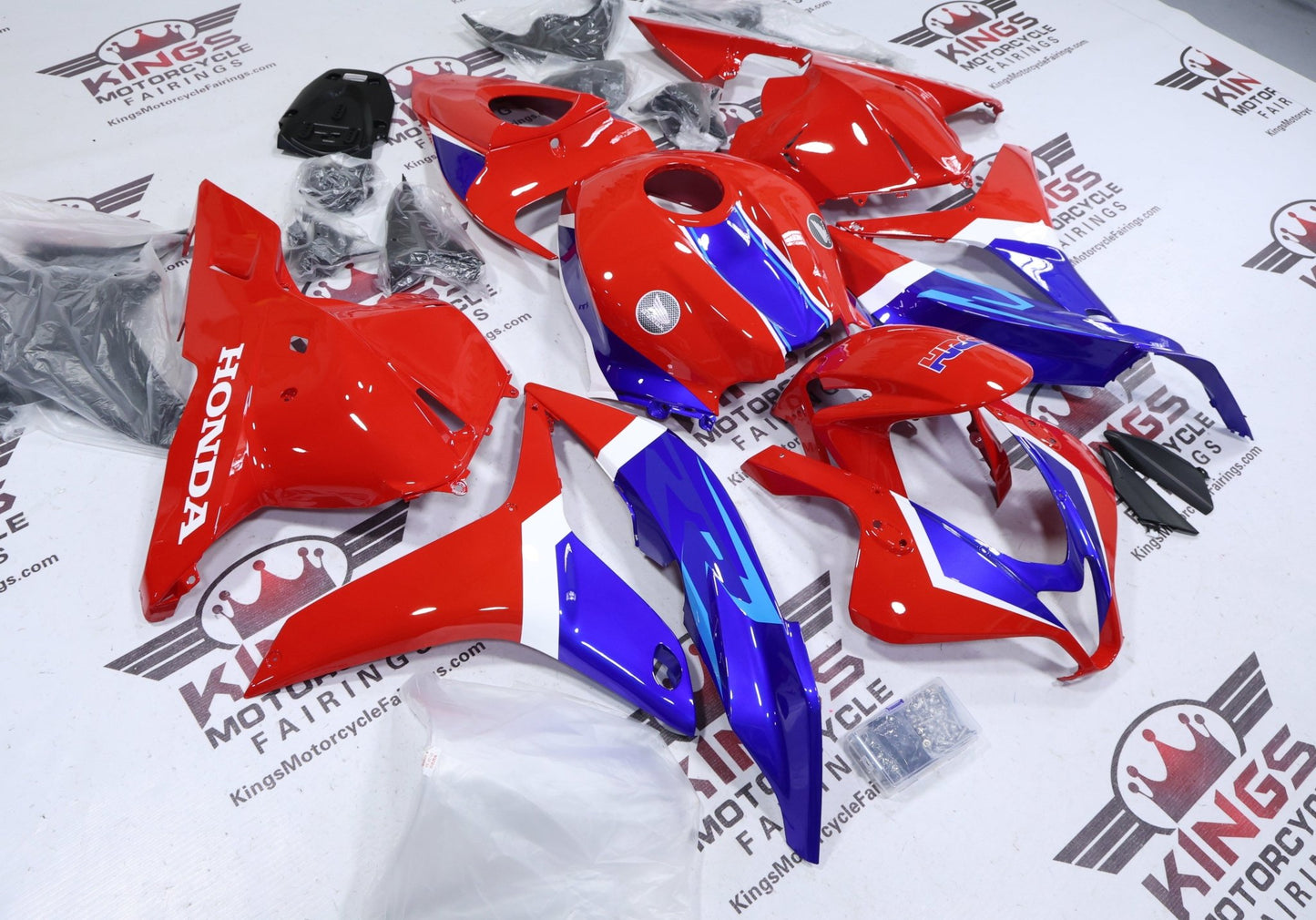 Fairings for Honda CBR600RR (2009-2012) Red, Blue, White Stripe HRC from KingsMotorcycleFairings.com