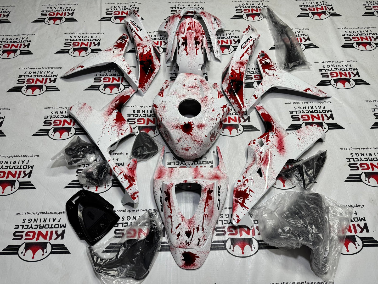 Fairings for Honda CBR600RR (2009-2012) White, Red Blood Splatter at KingsMotorcycleFairings.com