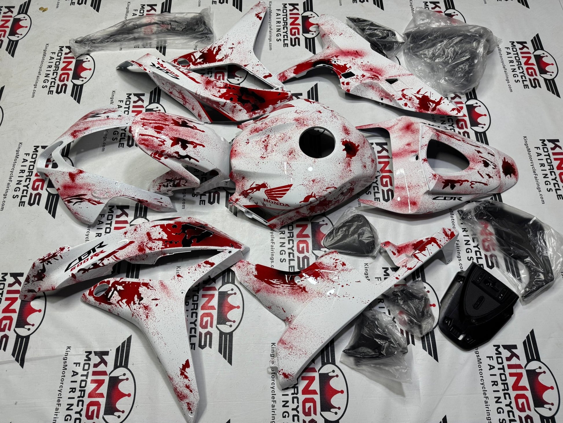 Fairings for Honda CBR600RR (2009-2012) White, Red Blood Splatter from KingsMotorcycleFairings.com
