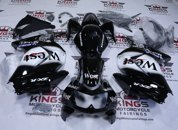 Fairings for Kawasaki Ninja 250R (2008-2013) Black, White, Mobil1 West at KingsMotorcycleFairings.com