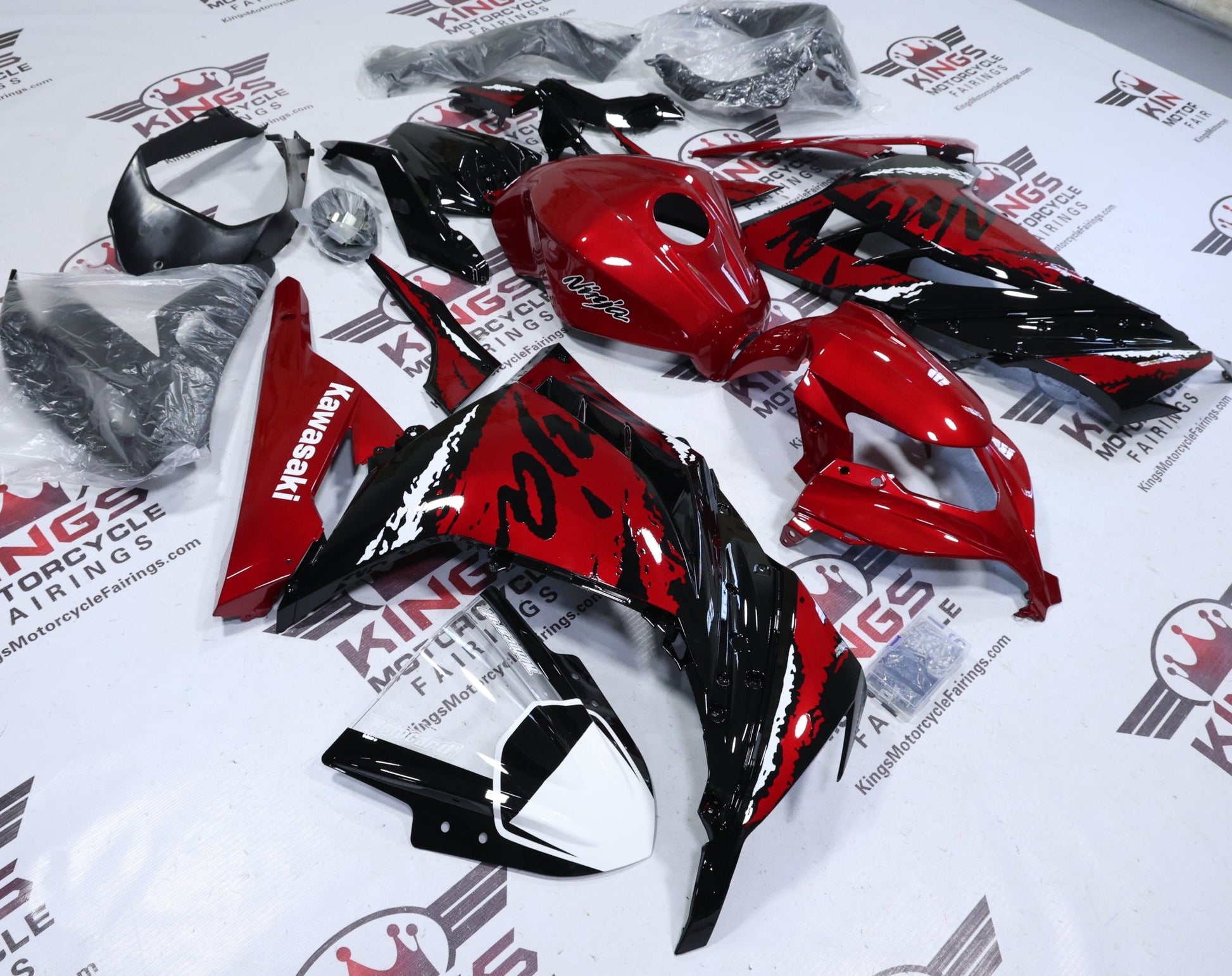 Fairings for Kawasaki Ninja 300 (2013-2024) Candy Red, Black, White at KingsMotorcycleFairings.com