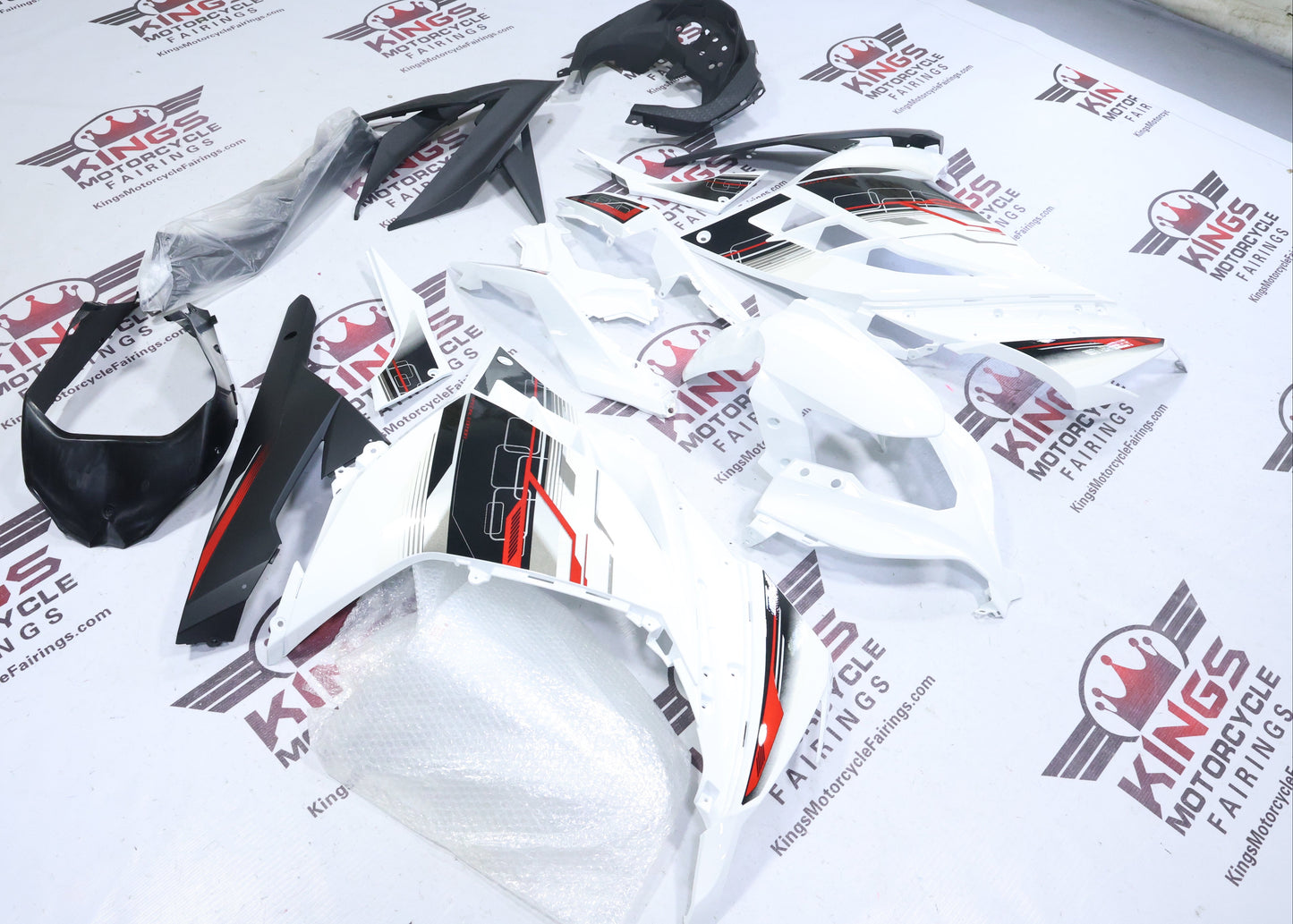 Fairings for Kawasaki Ninja 300 (2013-2024) White, Black, Red, Gray from KingsMotorcycleFairings.com