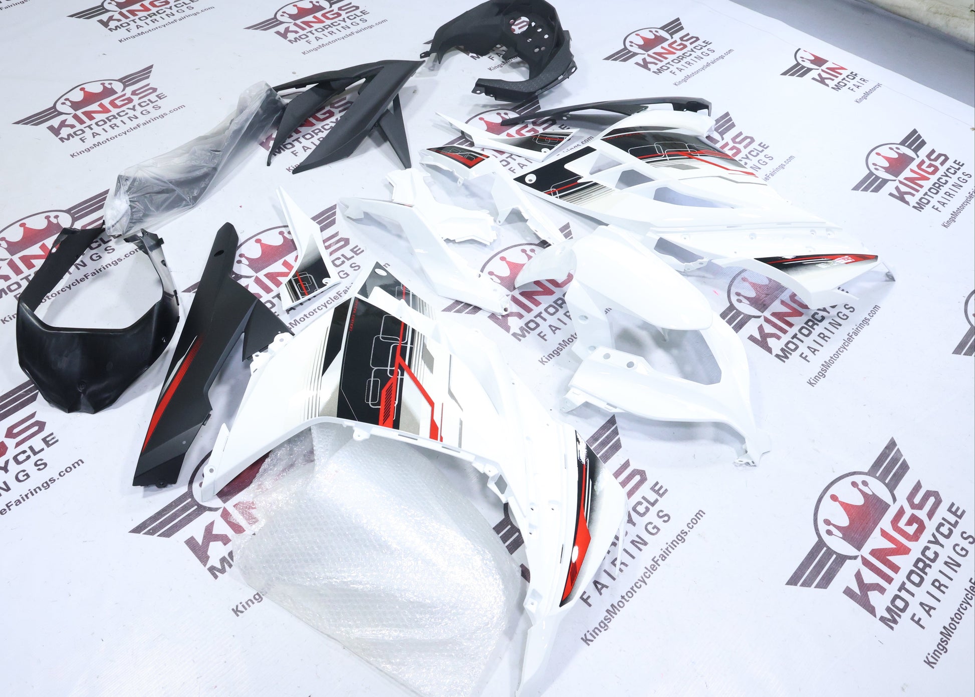 Fairings for Kawasaki Ninja 300 (2013-2024) White, Black, Red, Gray from KingsMotorcycleFairings.com