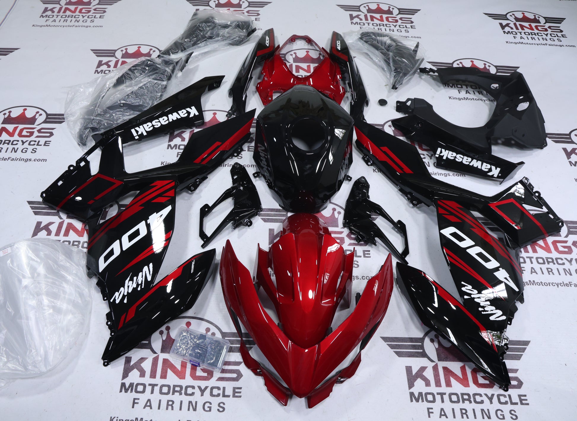 Fairings for Kawasaki Ninja 400 (2018-2023) Black, Dark Red, White at KingsMotorcycleFairings.com