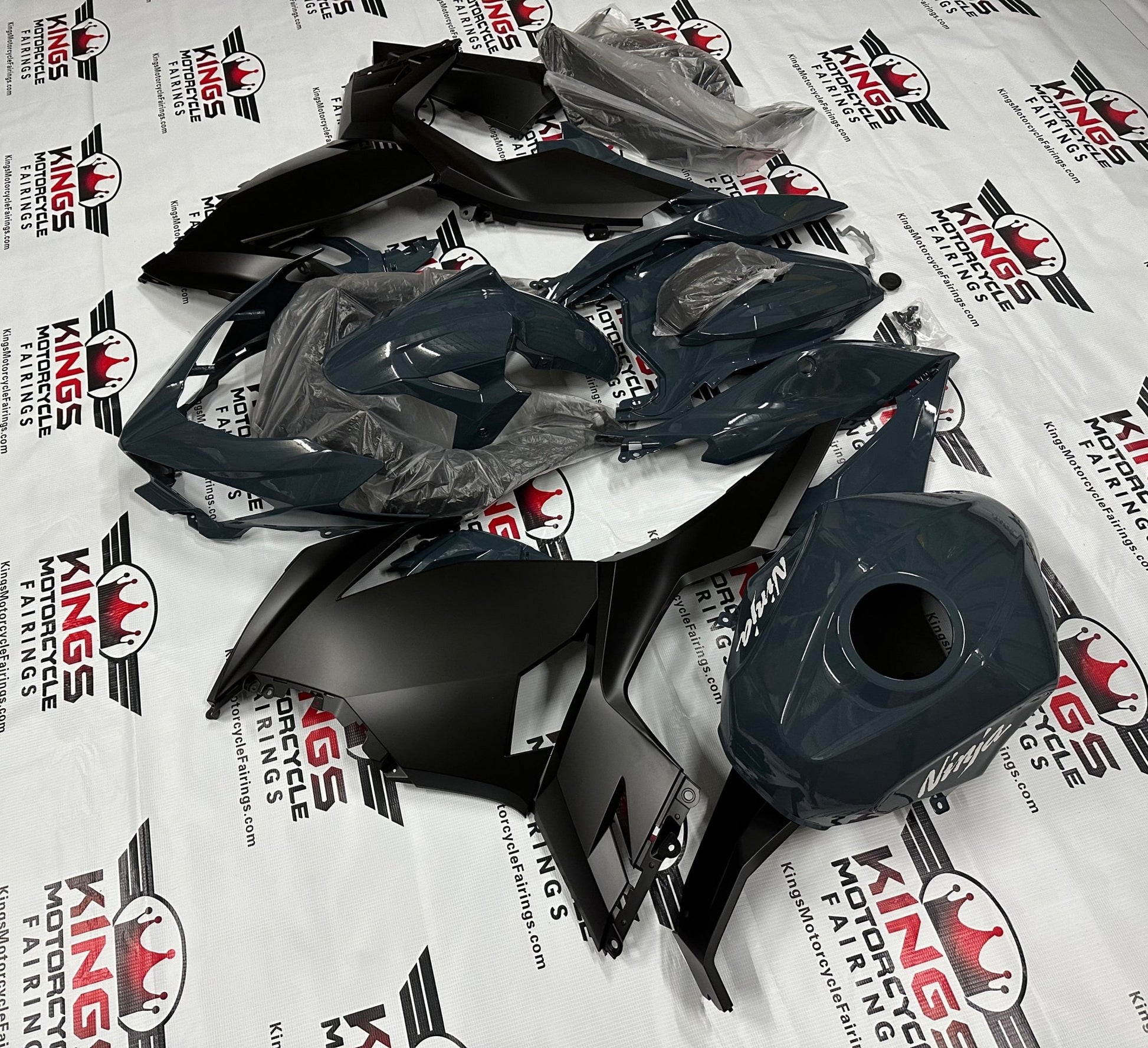 Kawasaki Ninja 400 Fairings (2018-2023) Dark Nardo Gray, Matte Black at KingsMotorcycleFairings.com
