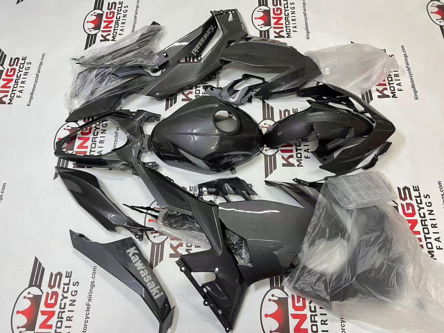Fairings for Kawasaki Ninja 400 (2018-2023) Faux Carbon Fiber, Silver from KingsMotorcycleFairings.com