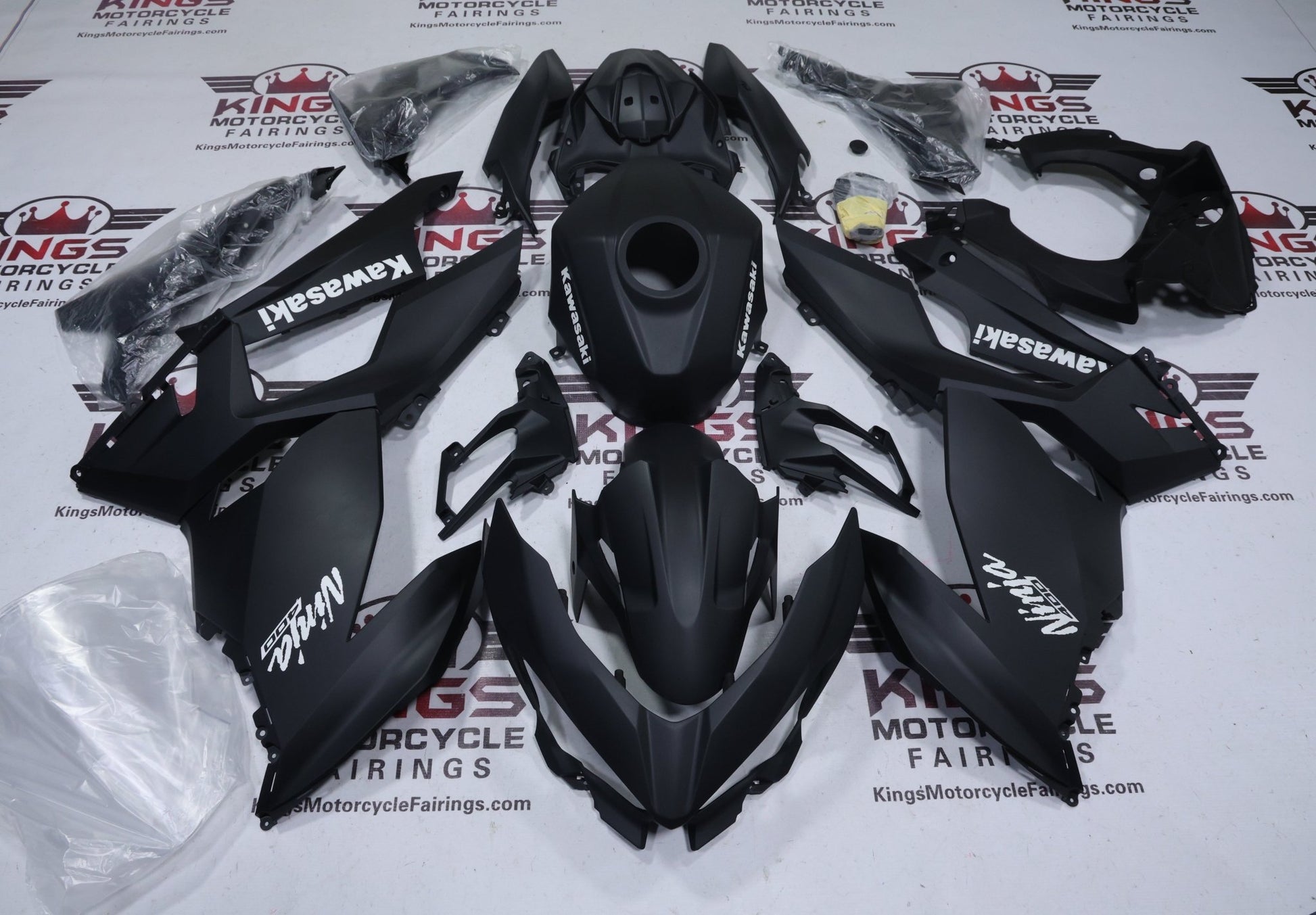 Fairings for Kawasaki Ninja 400 (2018-2023) Matte Black from KingsMotorcyceFairings.com
