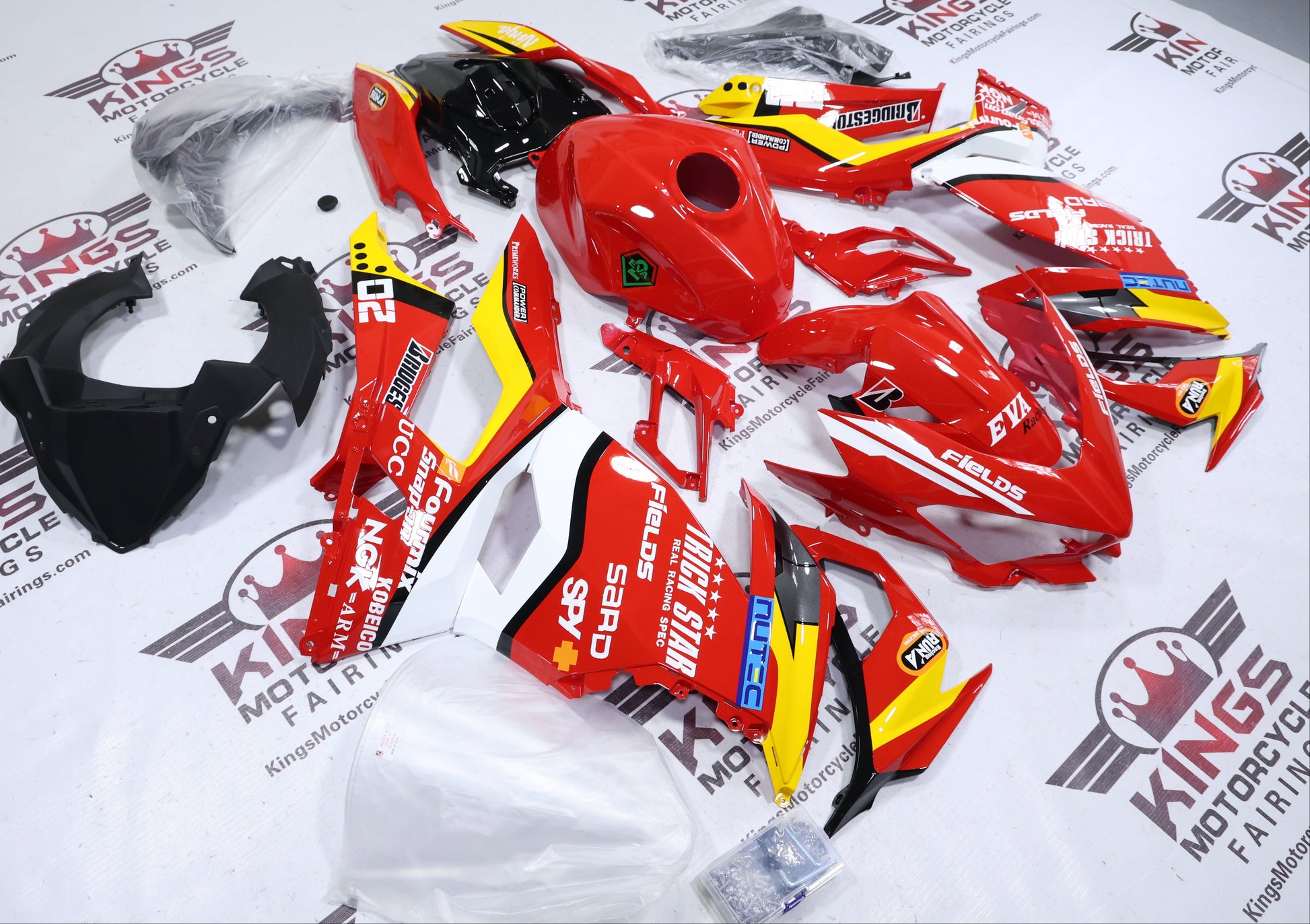 Fairings for Kawasaki Ninja 400 (2018-2023) Red, Yellow Eva at KingsMotorcycleFairings.com
