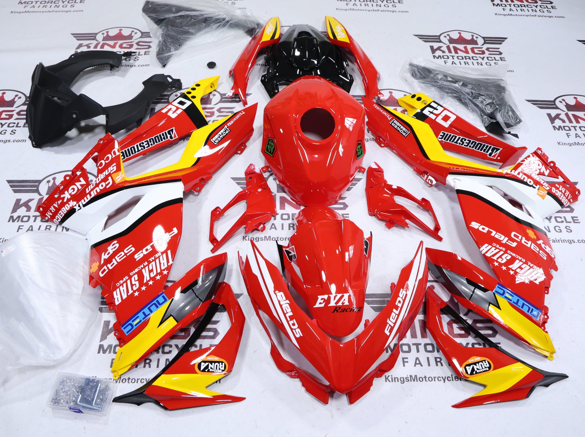Fairings for Kawasaki Ninja 400 (2018-2023) Red, Yellow Eva from KingsMotorcycleFairings.com