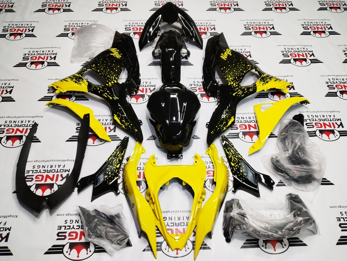 Fairings for Kawasaki Ninja 500 (2024-2025) Black, Yellow Spray from KingsMotorcycleFairings.com