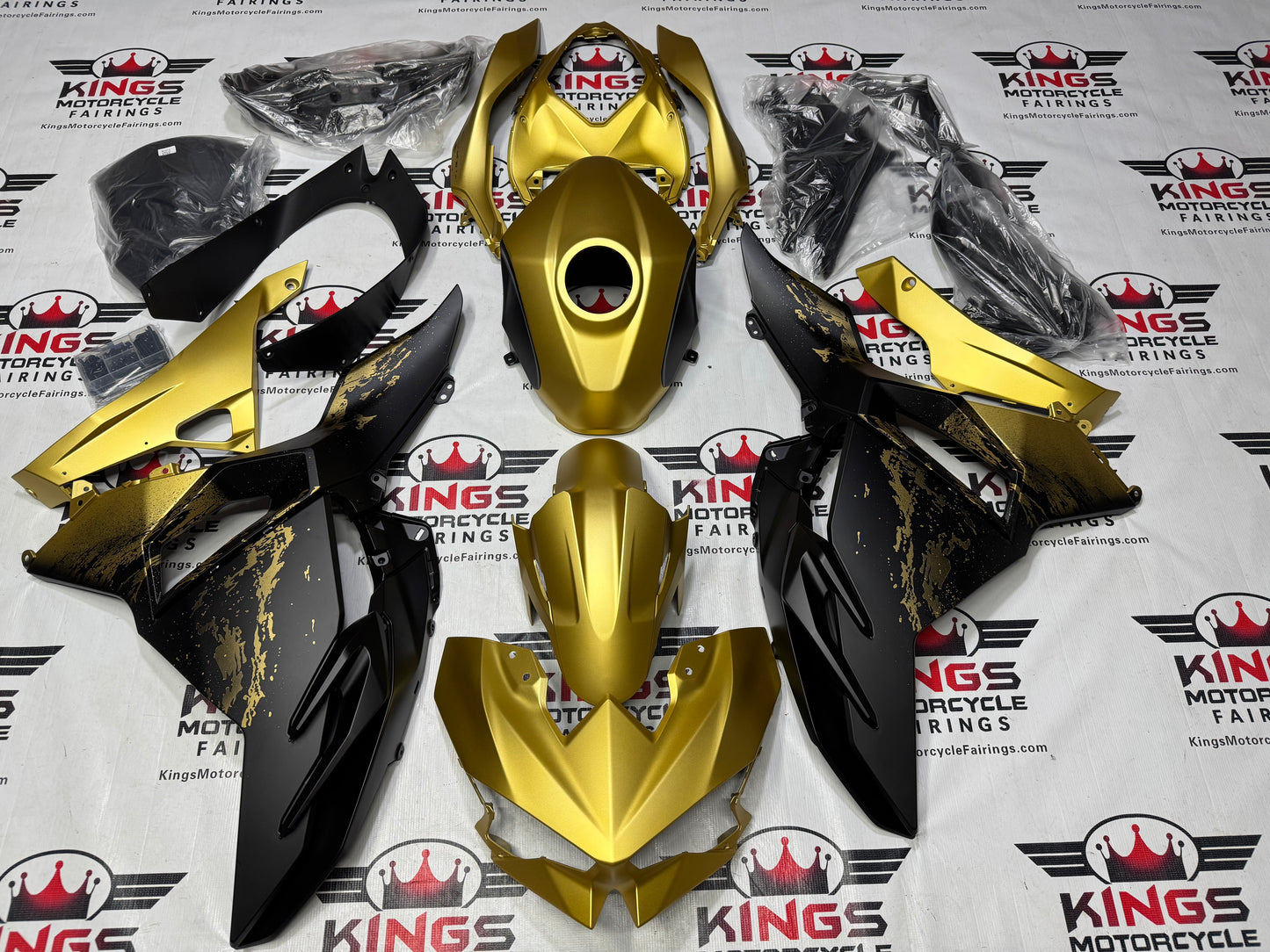Fairings for Kawasaki Ninja 500 (2024-2025) Gold, Matte Black Spray from KingsMotorcycleFairings.com
