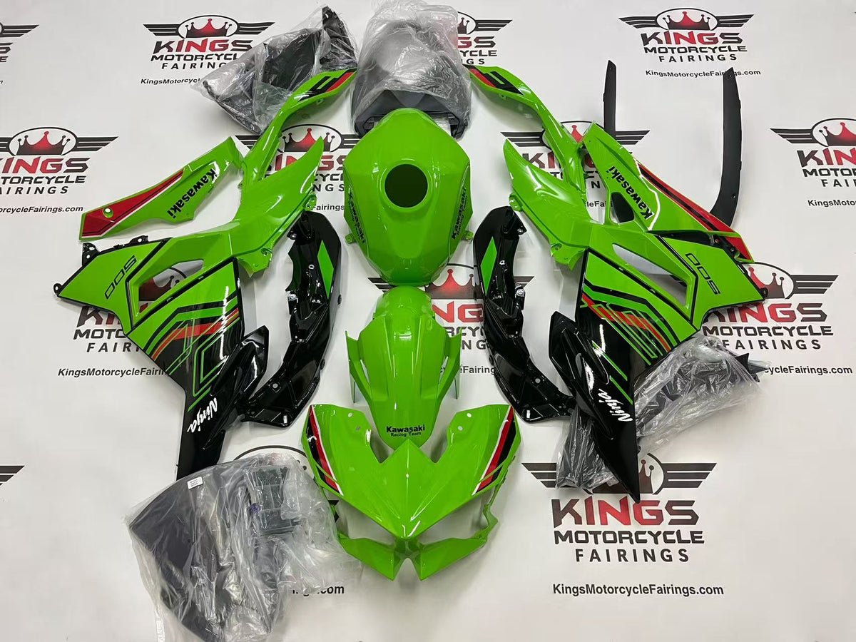 Fairings for Kawasaki Ninja 500 (2024-2025) Green, Black, Red Stripe at KingsMotorcycleFairings.com