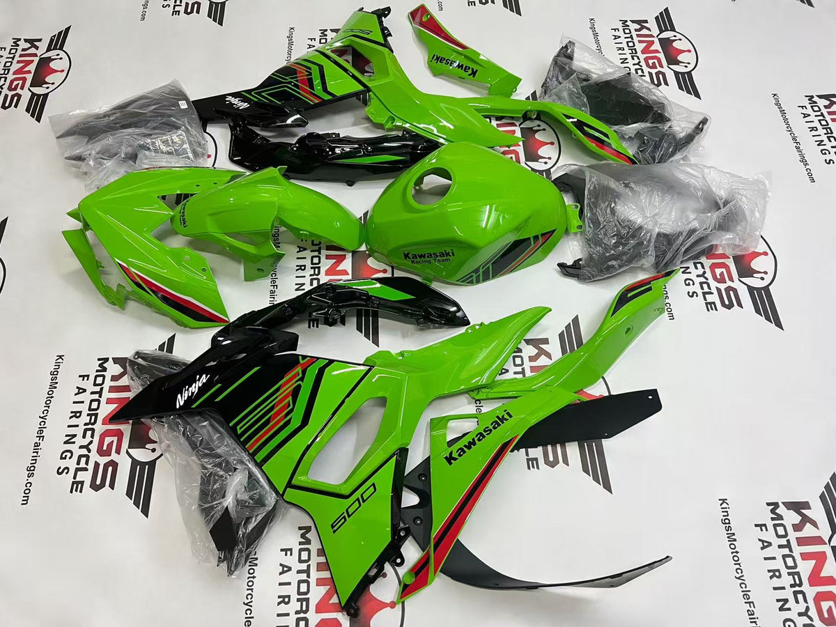 Fairings for Kawasaki Ninja 500 (2024-2025) Green, Black, Red Stripe from KingsMotorcycleFairings.com