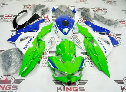 Fairings for Kawasaki Ninja 500 (2024-2025) Green, White, Blue at KingsMotorcycleFairings.com