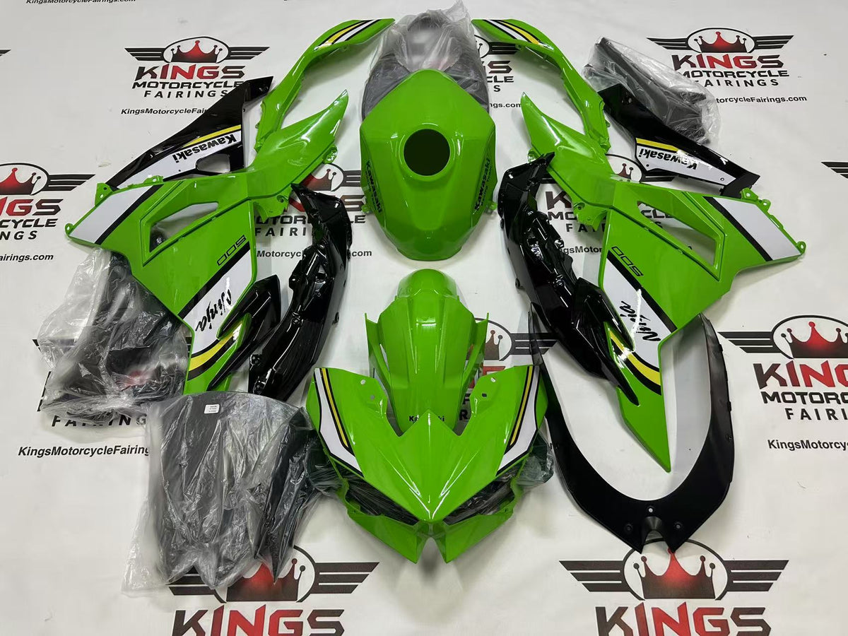 Fairings for Kawasaki Ninja 500 (2024-2025) Green, White, Yellow, Black at KingsMotorcycleFairings.com