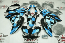 Fairings for Kawasaki Ninja 500 (2024-2025) Matte Black, Blue Geometric at KingsMotorcycleFairings.com