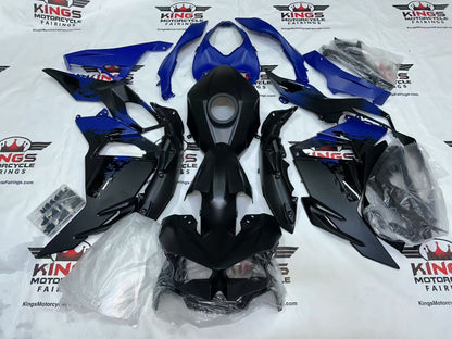 Fairings for Kawasaki Ninja 500 (2024-2025) Matte Black, Blue Splash from KingsMotorcycleFairings.com