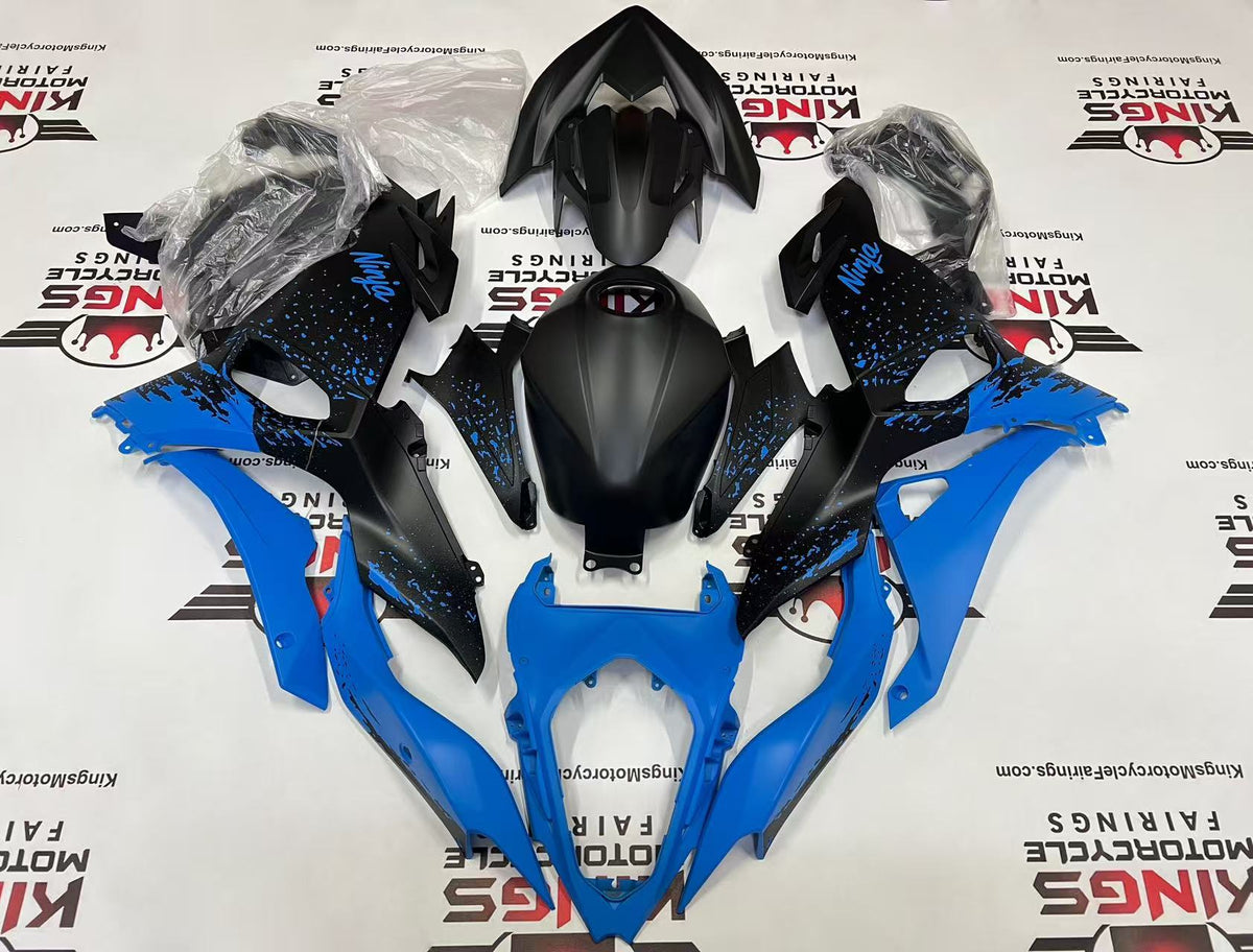 Fairings for Kawasaki Ninja 500 (2024-2025) Matte Black, Matte Blue Splash from KingsMotorcycleFairings.com