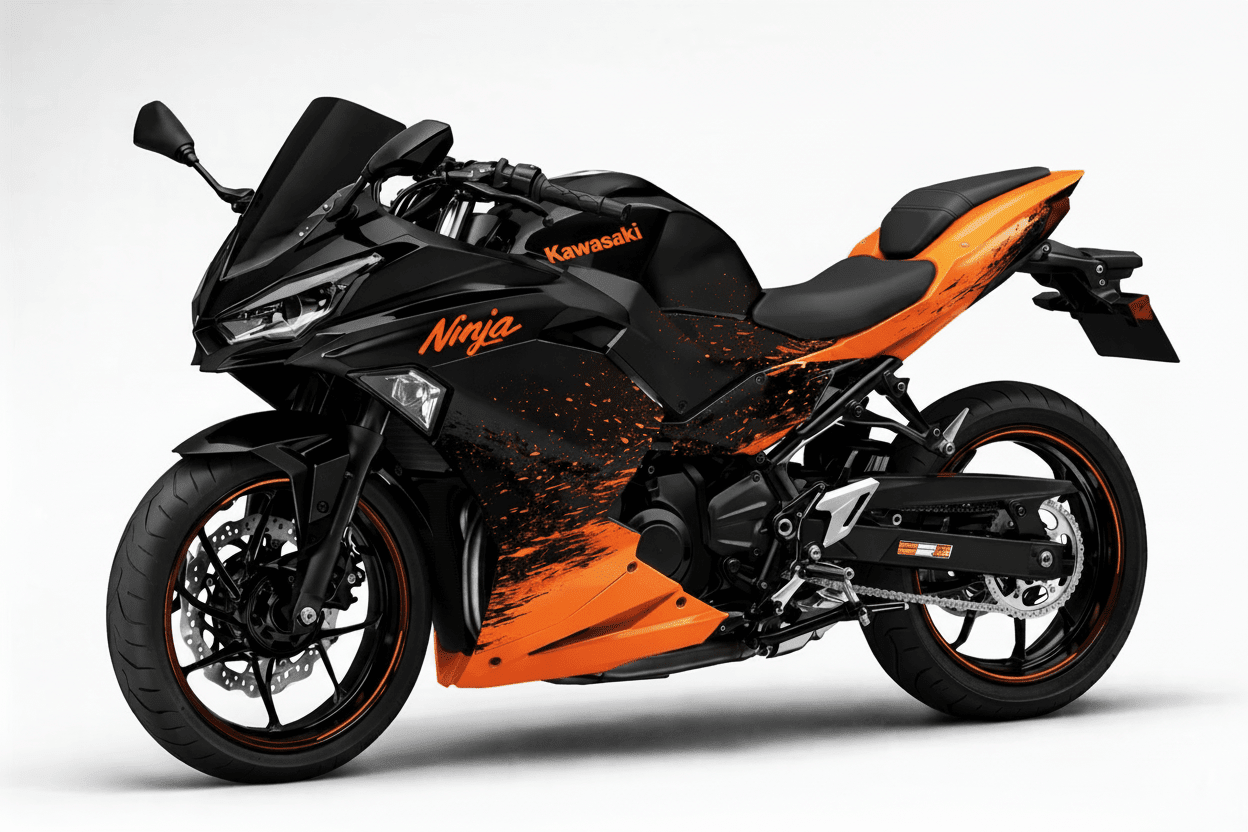 Fairings for Kawasaki Ninja 500 (2024-2025) Matte Black, Matte Orange Splash at KingsMotorcycleFairings.com