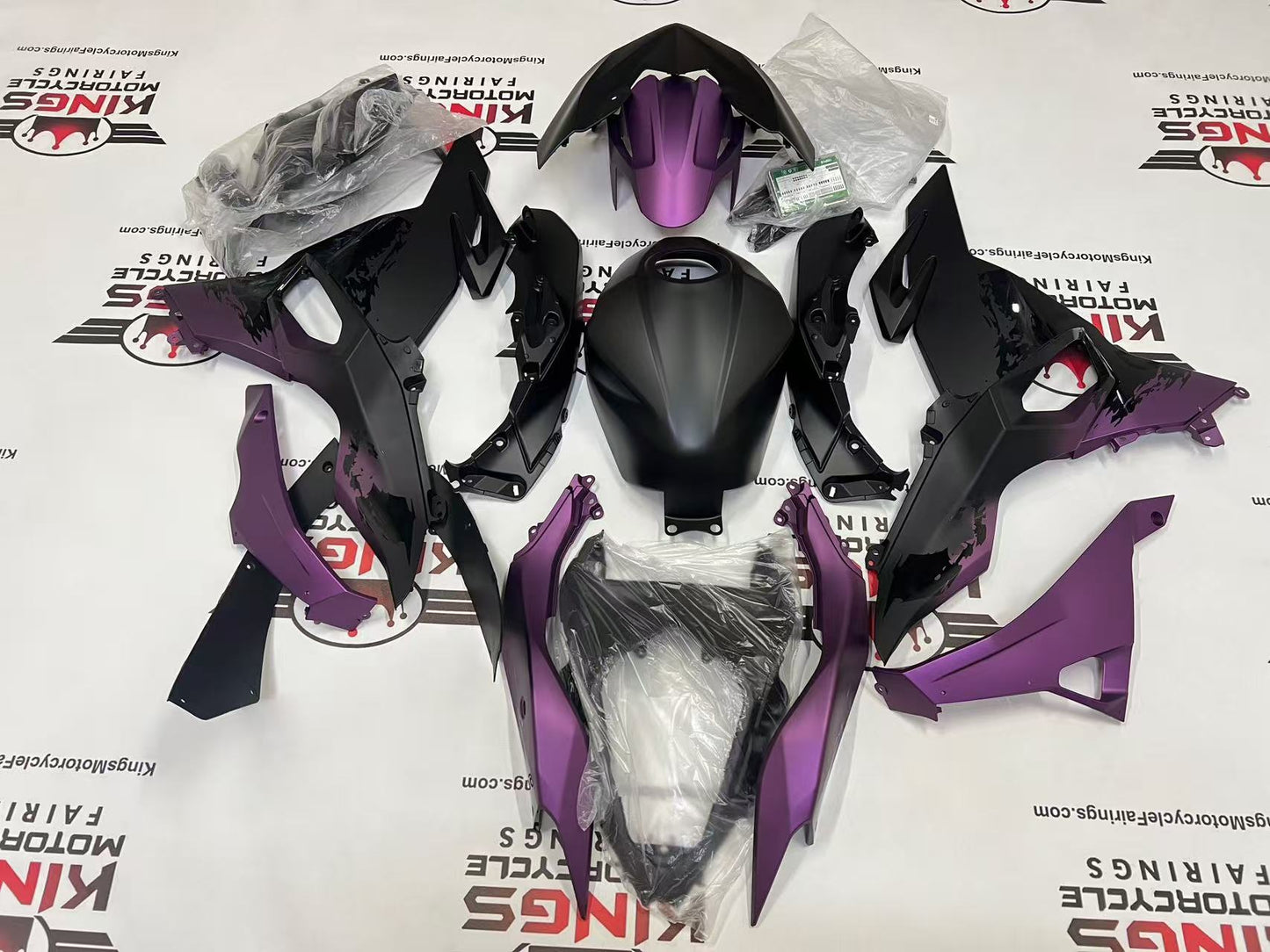 Fairings for Kawasaki Ninja 500 (2024-2025) Matte Black, Matte Purple Spray at KingsMotorcycleFairings.com