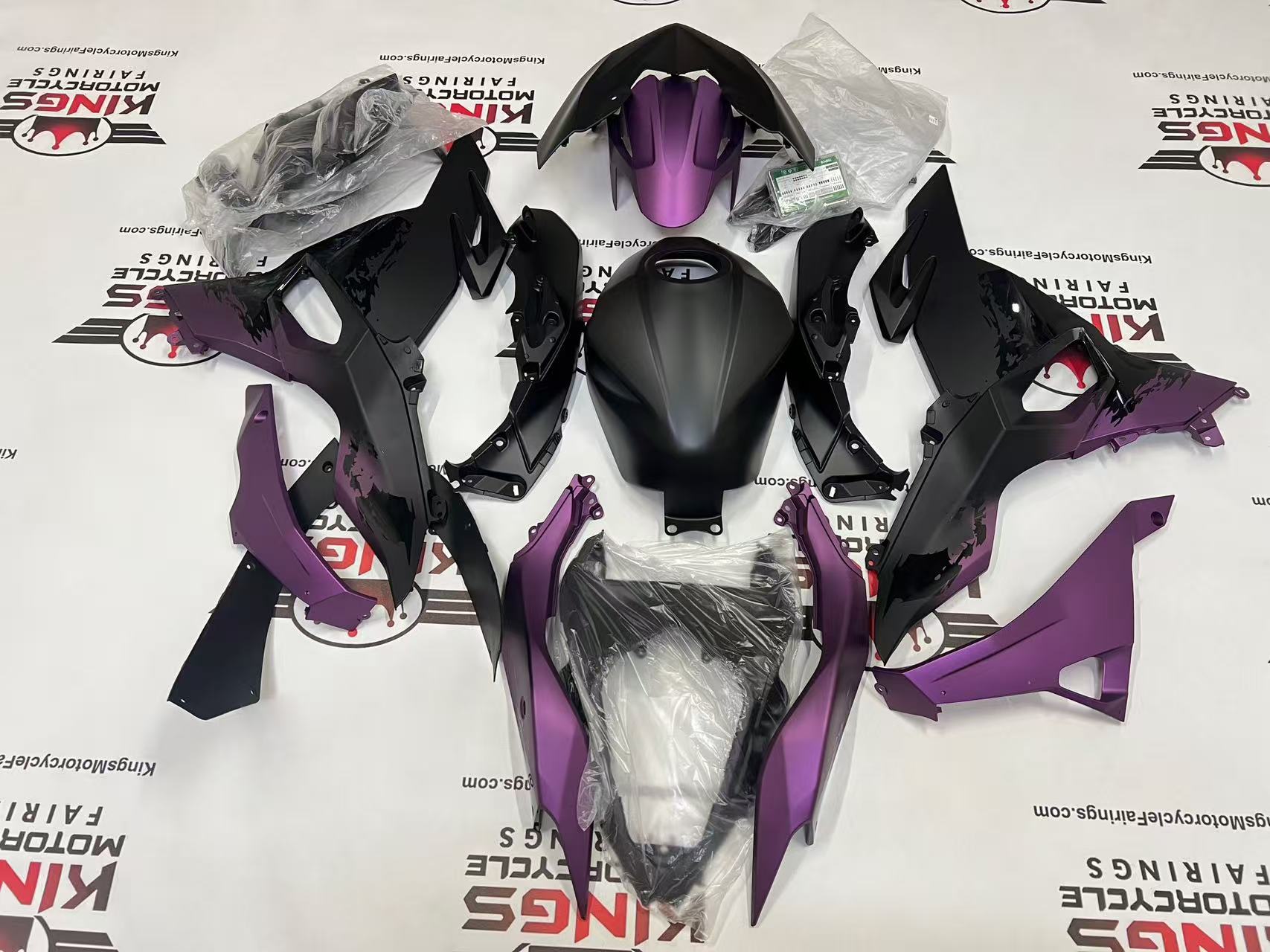 Fairings for Kawasaki Ninja 500 (2024-2025) Matte Black, Matte Purple Spray at KingsMotorcycleFairings.com