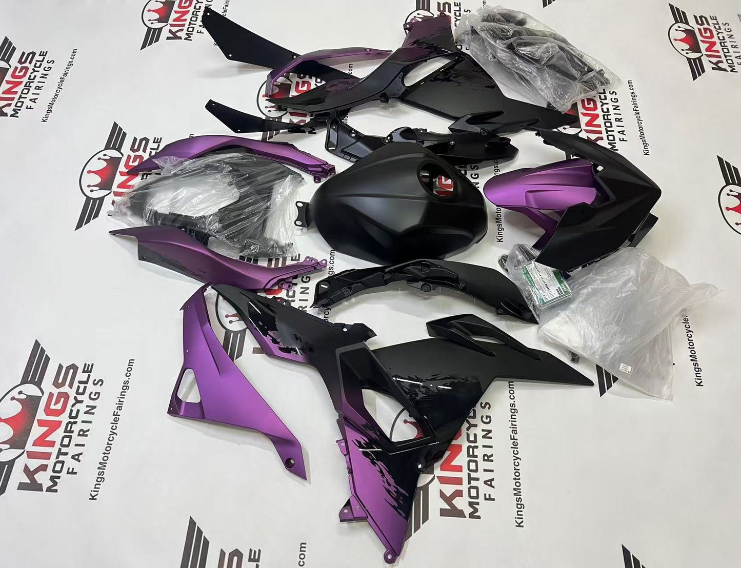 Fairings for Kawasaki Ninja 500 (2024-2025) Matte Black, Matte Purple Spray from KingsMotorcycleFairings.com