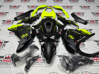 Fairings for Kawasaki Ninja 500 (2024-2025) Matte Black, Neon Yellow Spray at KingsMotorcycleFairings.com