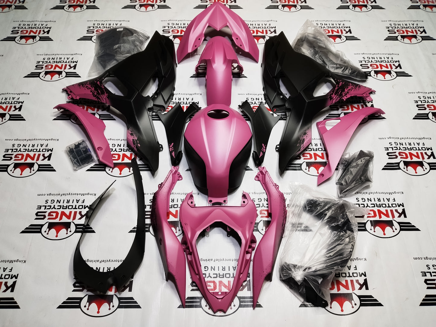 Fairings for Kawasaki Ninja 500 (2024-2025) Matte Black, Pink Splash from KingsMotorcycleFairings.com