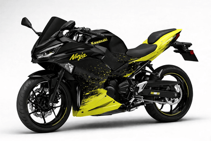 Fairings for Kawasaki Ninja 500 (2024-2025) Matte Black, Yellow Splash from KingsMotorcycleFairings.com
