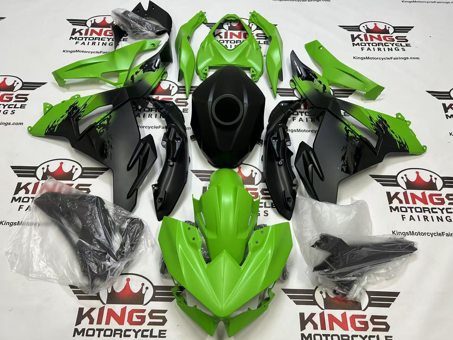 Fairings for Kawasaki Ninja 500 (2024-2025) Matte Green, Matte Black Splash at KingsMotorcycleFairings.com