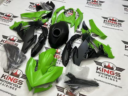 Fairings for Kawasaki Ninja 500 (2024-2025) Matte Green, Matte Black Splash from KingsMotorcycleFairings.com