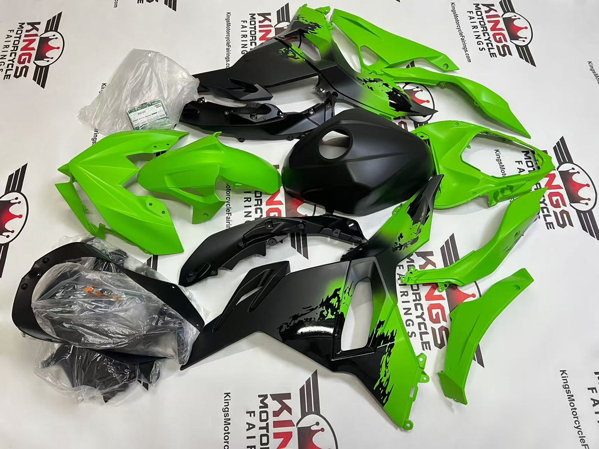 Fairings for Kawasaki Ninja 500 (2024-2025) Matte Green, Matte Black, Black Splash from KingsMotorcycleFairings.com