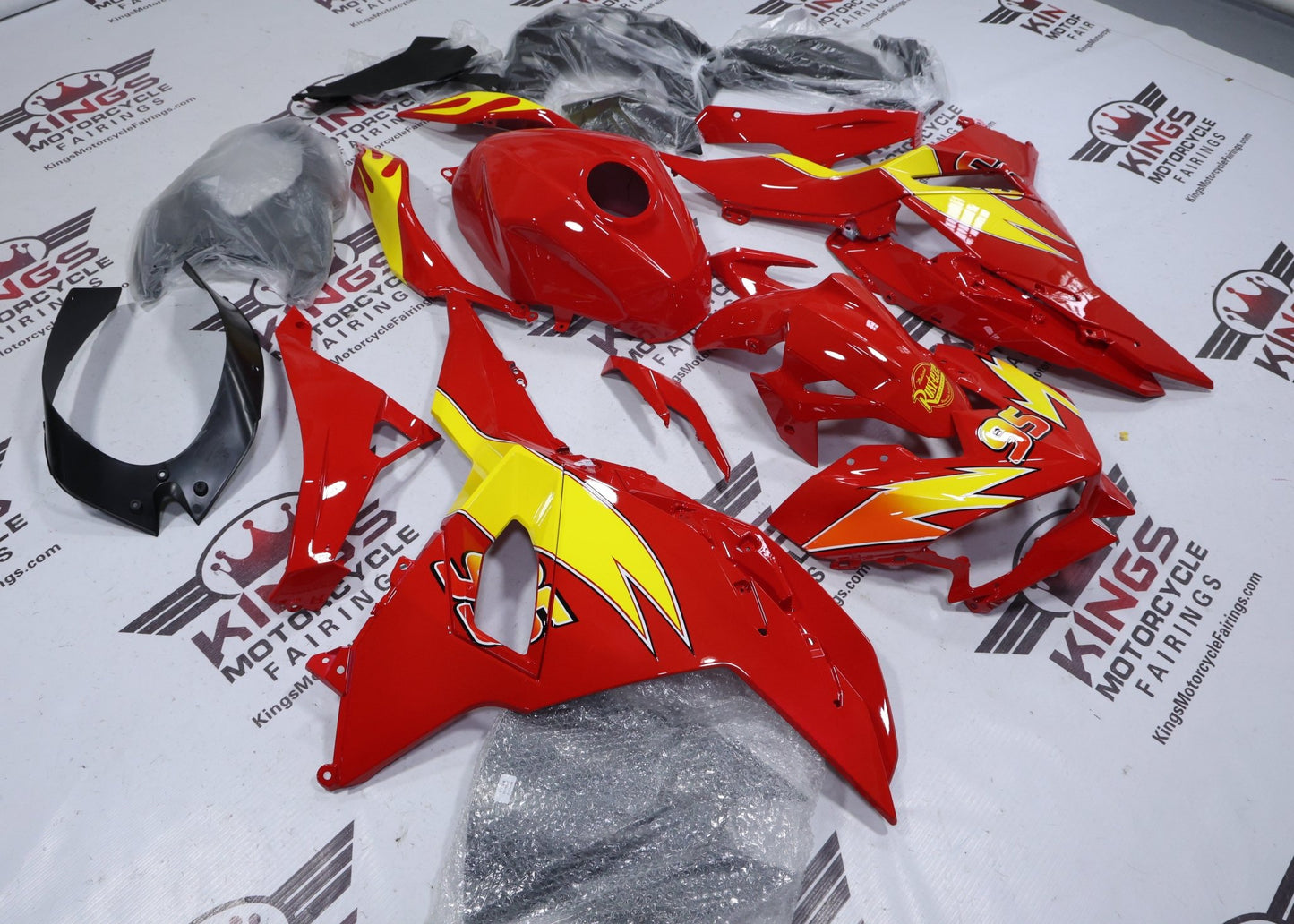 Fairings for Kawasaki Ninja 500 (2024-2025) Red Lightning McQueen at KingsMotorcycleFairings.com