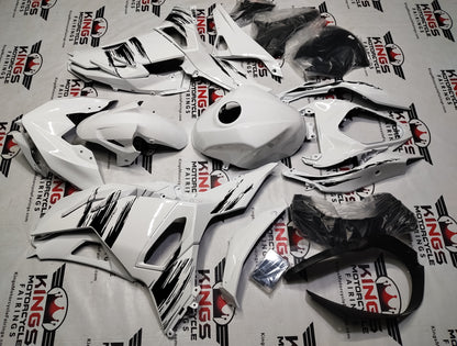 Fairings for Kawasaki Ninja 500 (2024-2025) White, Black Brush Strokes at KingsMotorcycleFairings.com