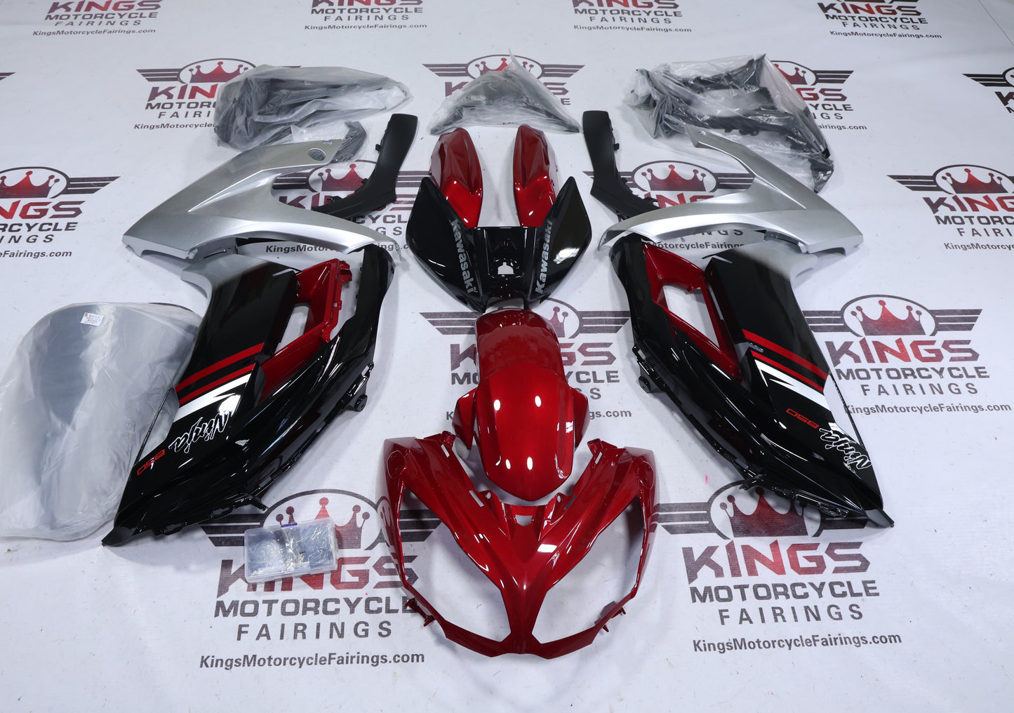 Fairings for Kawasaki Ninja 650 (2012-2016) Red Candy, Black, Silver at KingsMotorcycleFairings.com