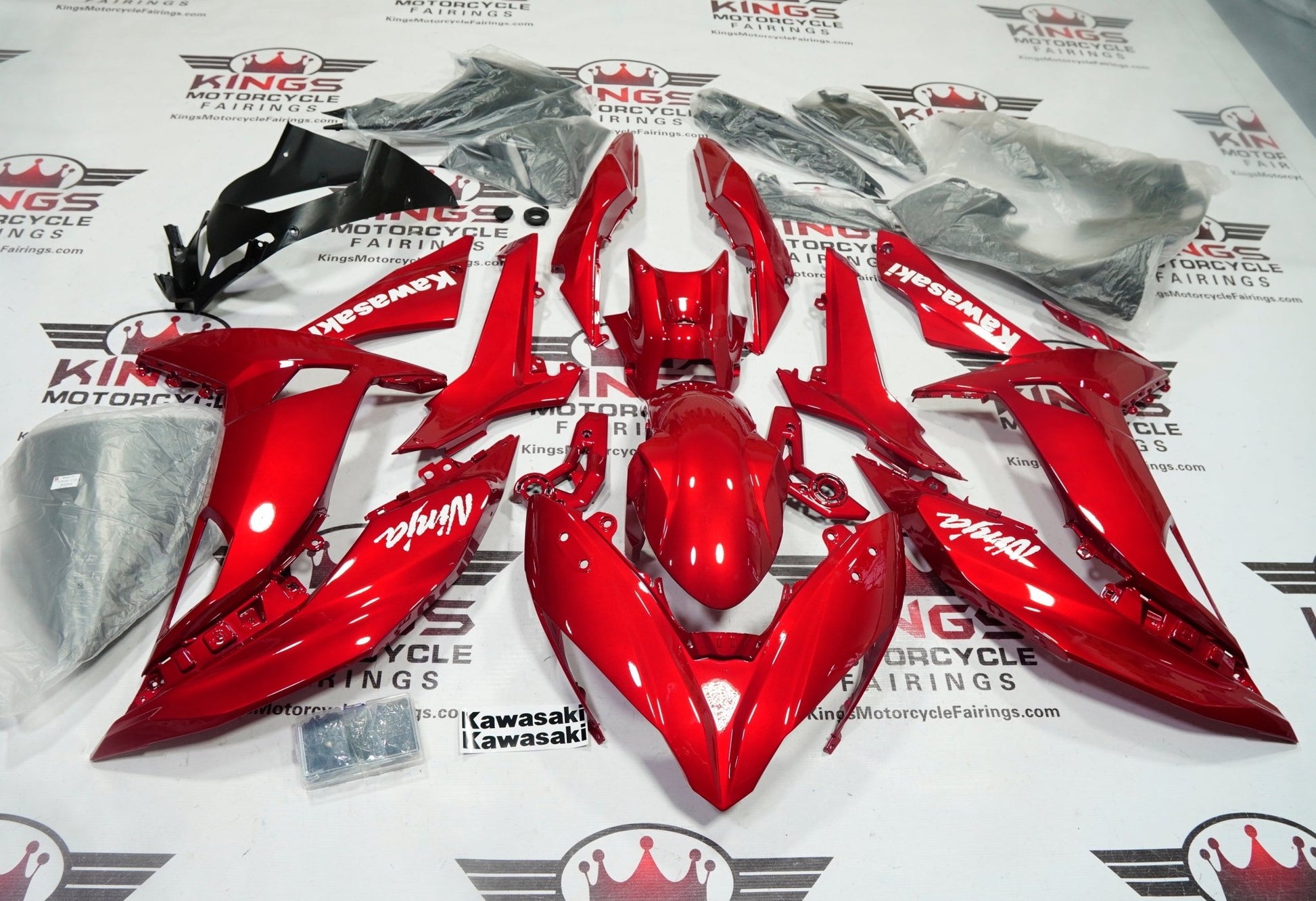 Fairings for Kawasaki Ninja 650 (2017-2019) Candy Apple Red, White at KingsMotorcycleFairings.com
