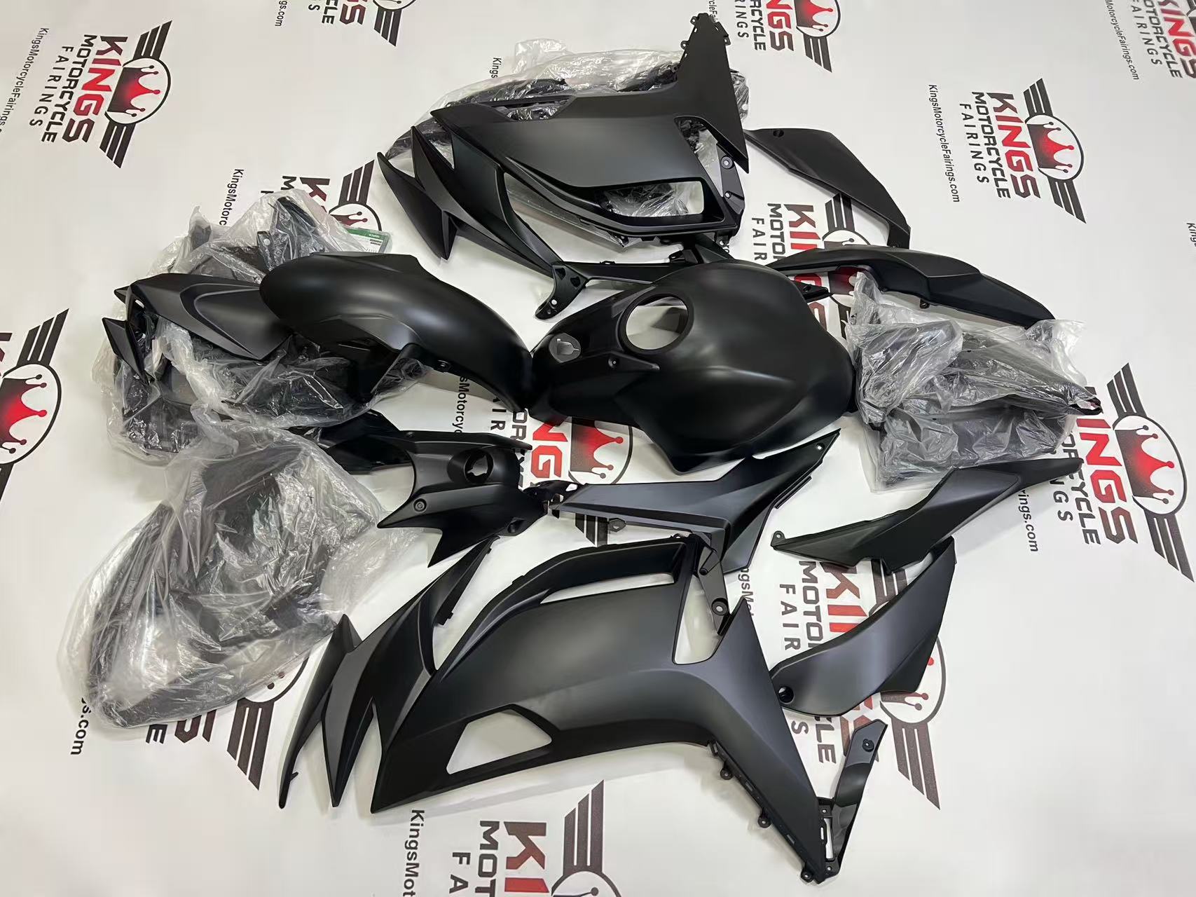 Fairings for Kawasaki Ninja 650 (2020-2025) All Matte Black from KingsMotorcycleFairings.com