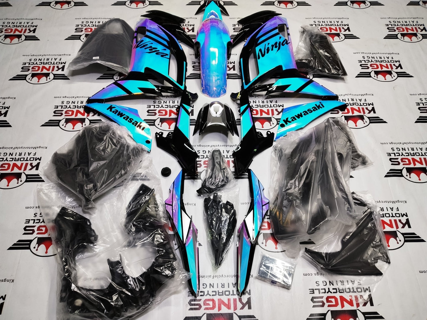 Fairings for Kawasaki Ninja 650 (2020-2025) Blue, Pink, Chrome Chameleon, Black from KingsMotorcycleFairings.com