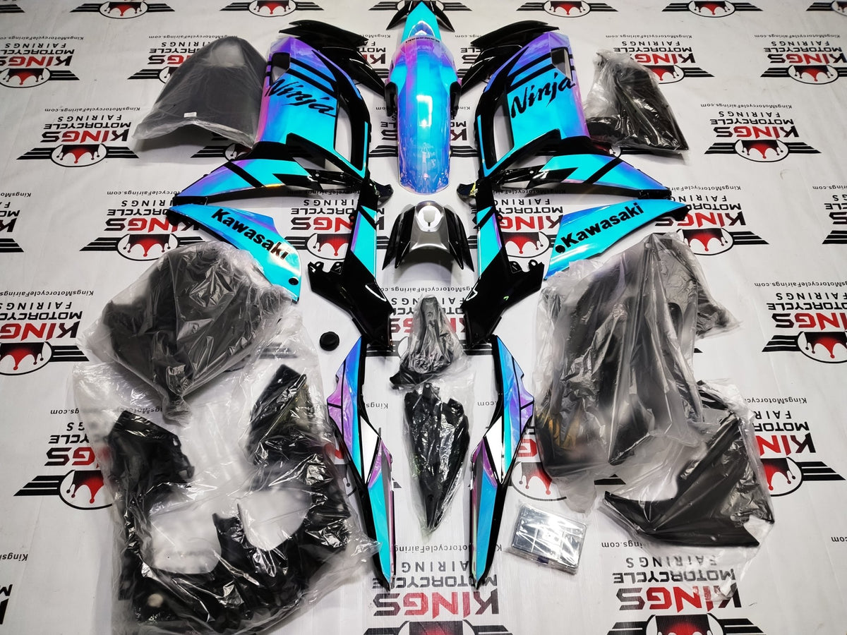 Fairings for Kawasaki Ninja 650 (2020-2025) Blue, Pink, Chrome Chameleon from KingsMotorcycleFairings.com