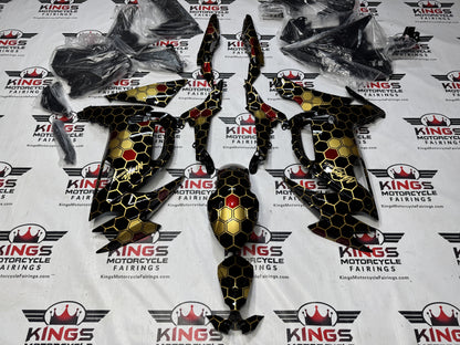 Fairings for Kawasaki Ninja 650 (2020-2025) Gold, Black, Red Honeycomb at KingsMotorcycleFairings.com