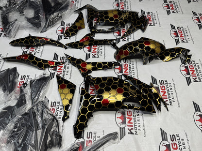 Fairings for Kawasaki Ninja 650 (2020-2025) Gold, Black, Red Honeycomb from KingsMotorcycleFairings.com