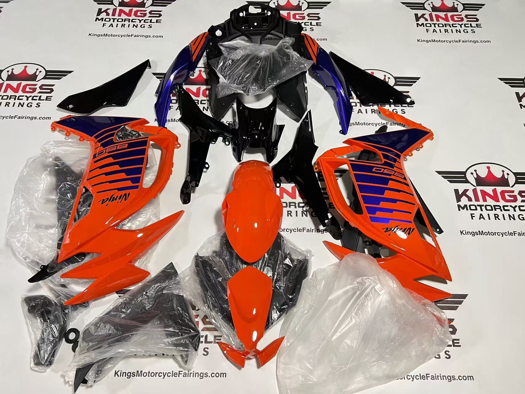 Fairings for Kawasaki Ninja 650 (2020-2025) Orange, Purple Stripe at KingsMotorcycleFairings.com