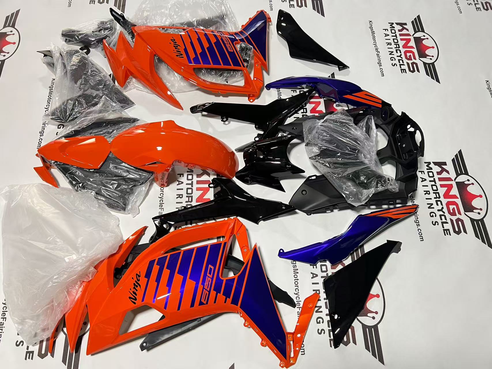Fairings for Kawasaki Ninja 650 (2020-2025) Orange, Purple Stripe from KingsMotorcycleFairings.com
