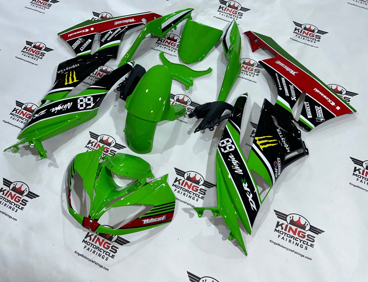 Fairings for Kawasaki Ninja ZX-6R 636 (2009-2012) Green, Black, Red Motocard from KingsMotorcycleFairings.com