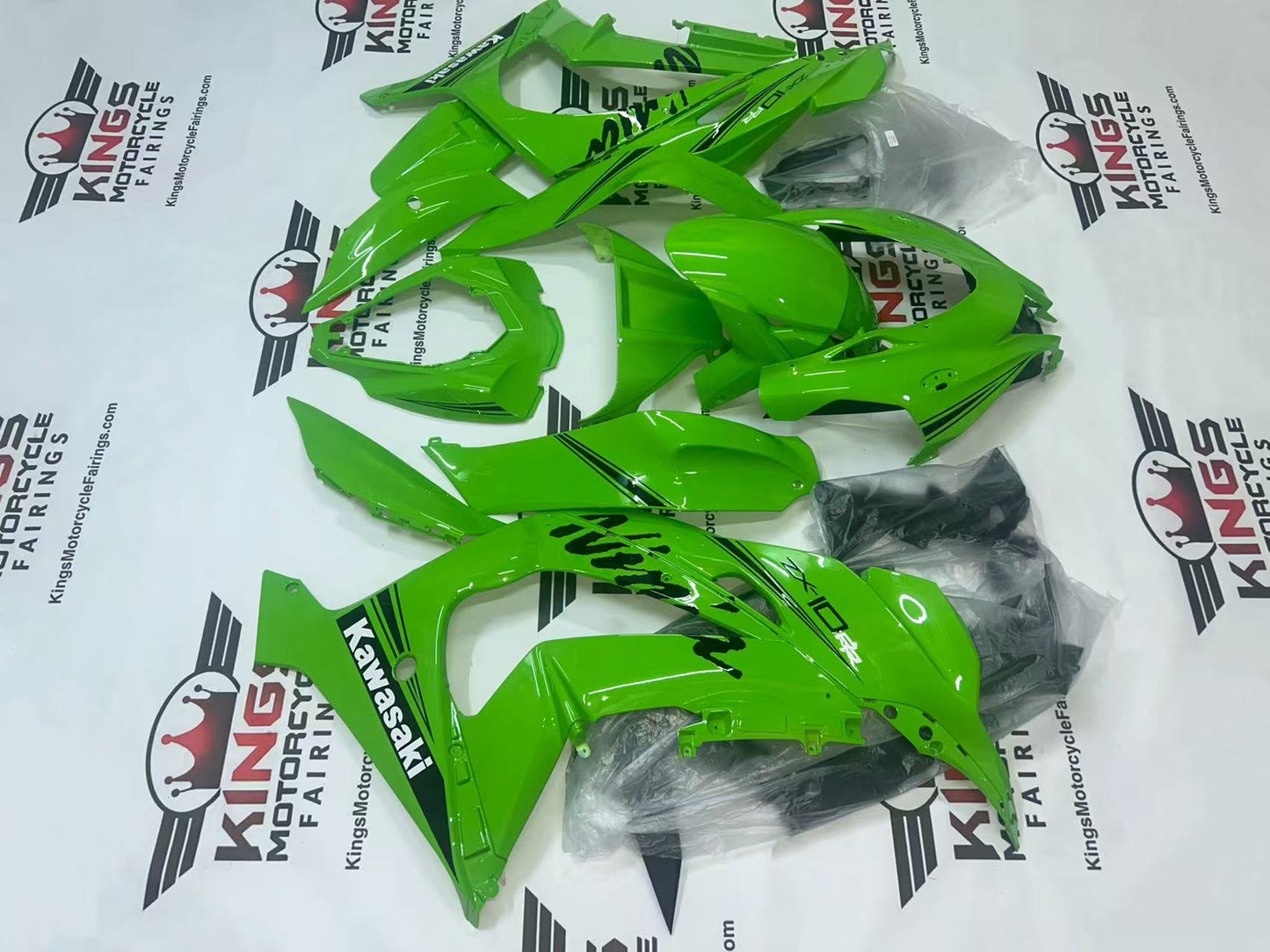 Fairings for Kawasaki Ninja ZX10R (2016-2020) Gloss Green, Black, White at KingsMotorcycleFairings.com