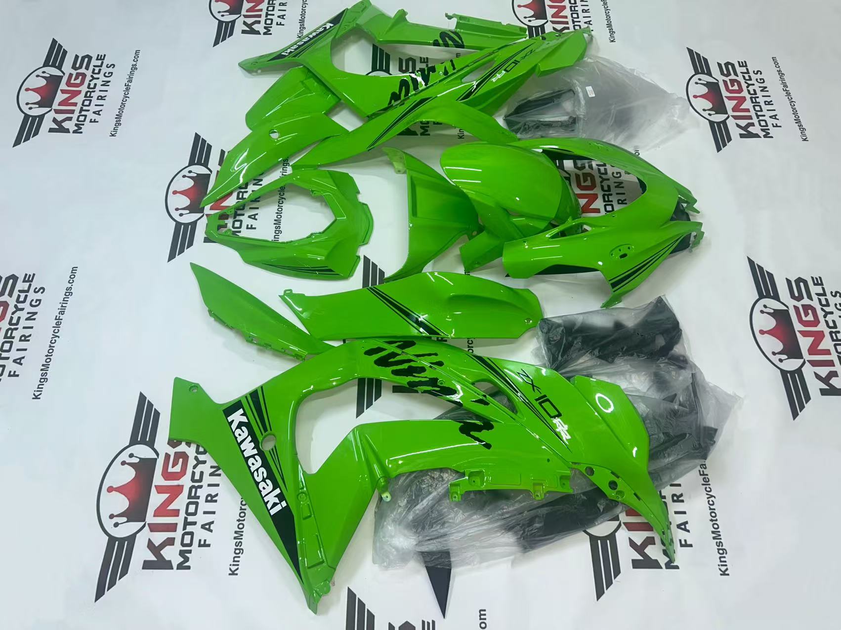 Fairings for Kawasaki Ninja ZX10R (2016-2020) Gloss Green, Black, White at KingsMotorcycleFairings.com